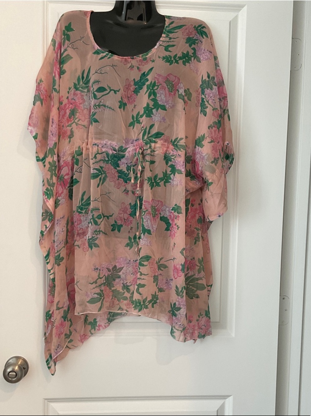 Sheer Pink Floral Tie-Waist Swim Coverup